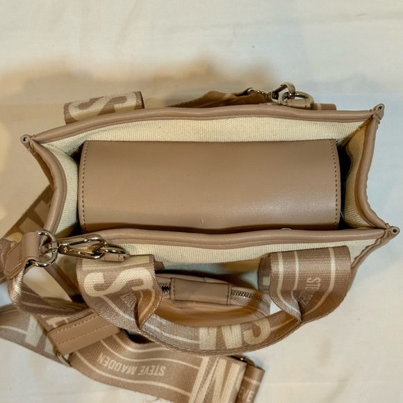 Steve Madden Beige Canvas Tote Crossbody with Logo Strap & Coin Pouch - Picture 5 of 9